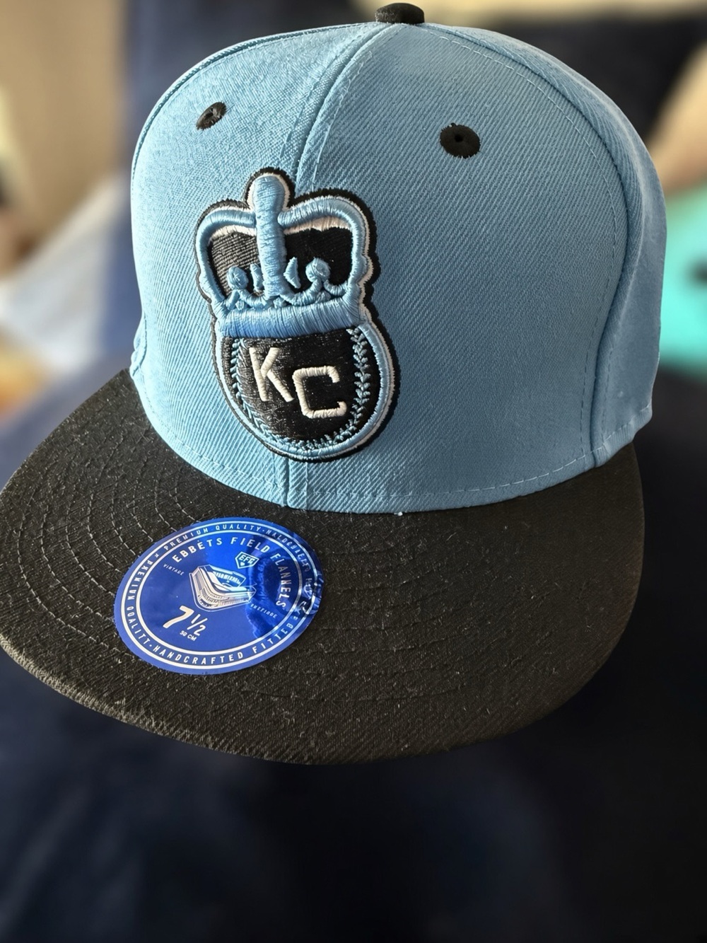 Ebbets Field Flannels KC Monarchs Fitted Hat 7 1/2 Sky Blue New